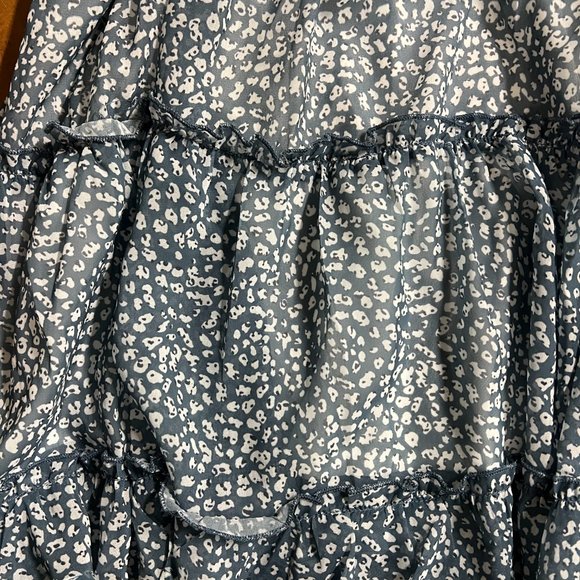 Dokotoo Womens Size S Blue Long Sleeve Split V Neck Ruffle Chiffon Mini‎ Dress - Picture 2 of 7